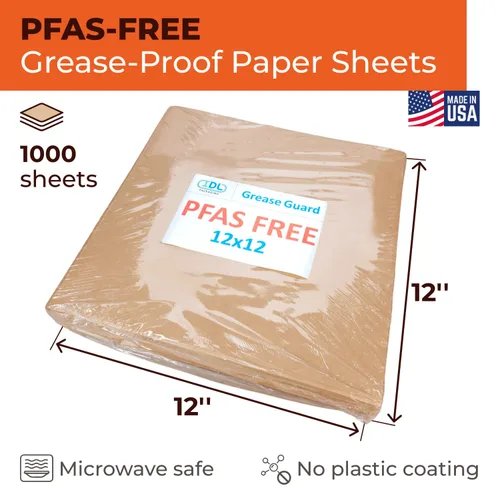 Miniatura 2 de IDL Packaging Hojas de papel a prueba de grasa de 12 x 12 pulgadas sin PFAS, paquete de 1000, papel kraft natural, forros para bandejas de alimentos