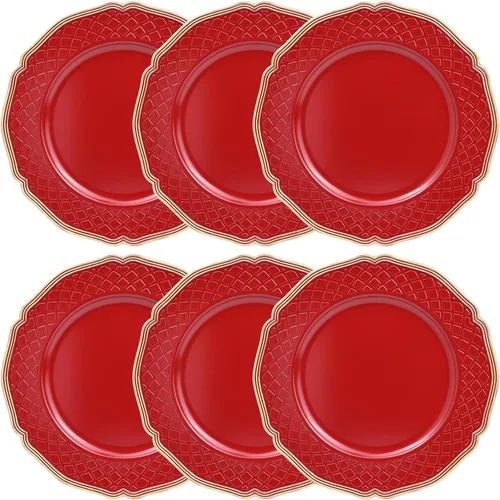 Miniatura 9 de Platos de carga azul marino con bordes abalorios, juego de 6 platos de plástico para bodas a granel para platos de cena, decoración de mesa