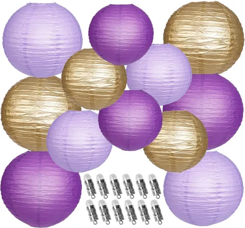 Miniatura 13 de Faroles de papel decorativos, faroles chinos redondos colgantes rosados con luces para compromiso, despedida de soltera, fiesta de cumpleaños, 12