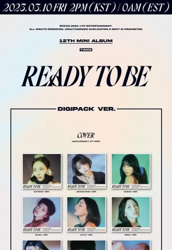 TWICE READY TO BE 12th Mini álbum DIgipack Versión CD+POB+Póster plegable en paquete+Photobook+Photocard+Pegatina+Seguimiento sellado (Mina)