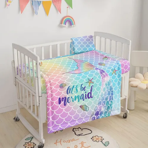 Miniatura 2 de Juego de ropa de cama de 3 piezas para cuna con edredón, sábana y falda, estampado de mariposas en acuarela para bebés niños y niñas