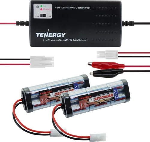 Combo: cargador universal inteligente: 6 V a 12 V #01025 (versión 2) + 2 piezas Tenergy 7.2 V NiMH paquete de baterías de 3800 mAh