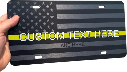 JASS GRAPHIX Placa de matrícula personalizada con la bandera estadounidense de línea amarilla, homenaje personalizado a despachadores y operadores