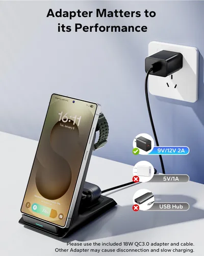 Miniatura 7 de Estación de carga 3 en 1 para Samsung para fundas gruesas de 0.394 in/Otterbox/resistente, cargador inalámbrico para Samsung Galaxy S26 Negro