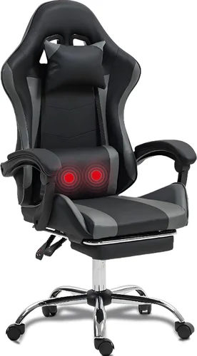Silla de masaje para juegos con reposapiés, silla ergonómica de videojuegos para adultos y niños, reposacabezas ajustable y soporte lumbar,