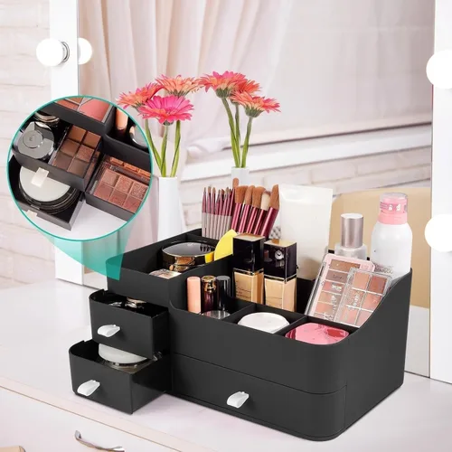 Miniatura 4 de Organizador de maquillaje para tocador, organizador grande de encimera con cajones, almacenamiento de cosméticos para el cuidado de la piel