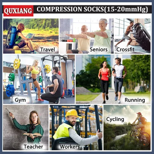 Miniatura 5 de QUXIANG 3 pares de calcetines de compresión para mujeres y hombres, circulación sanguínea, lo mejor para correr, ciclismo atlético, 15-20 mmHg