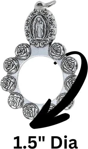 Miniatura 2 de Needzo Anillo de rosario de Nuestra Señora de Guadalupe, dije de bolsillo de Virgen María, regalo católico para seres queridos, 1.5 pulgadas