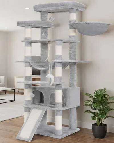 Miniatura 26 de Heybly Árbol para Gatos, Torre para Gatos Multinivel de 68 Pulgadas para Gatos de Interior, Condominio para Gatos con 2 Perchas de Felpa Ensanchadas