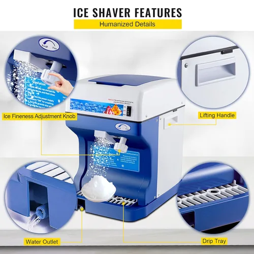 Miniatura 4 de VEVOR Máquina eléctrica de 110V para hielo raspado, máquina para hacer conos de nieve de 500W, de mesa con textura de hielo ajustable, máquina