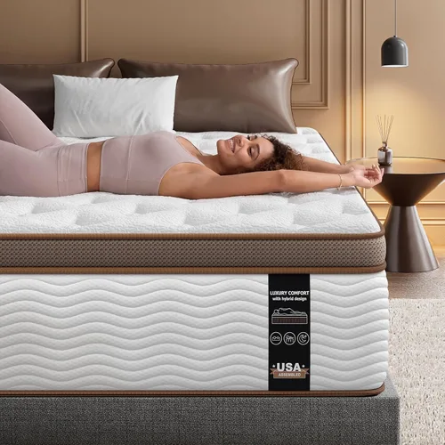 Miniatura 8 de BedStory Colchón de tamaño matrimonial de 12 pulgadas, colchón híbrido firme en una caja, soporte lumbar ortopédico con bobinas envueltas