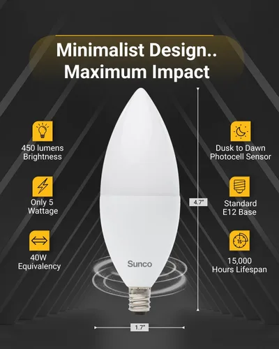 Miniatura 3 de Sunco - Bombillas LED B11 con sensor de luz del atardecer al amanecer, sensor de fotocélula 5W = 40W, 2700K blanco suave, 450 LM, base E12