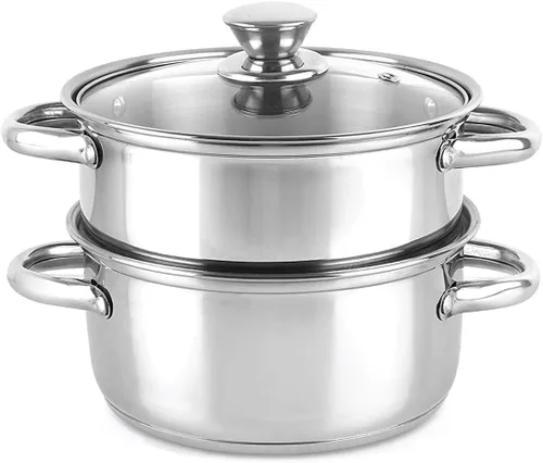 Miniatura 6 de Olla de vapor de 3.0 cuartos para cocinar, ollas de vapor de 2 niveles con tapa para cocinar verduras, mariscos, sopas, alimentos y pastas