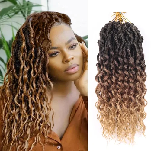 Miniatura 23 de Cabello de ganchillo para mujeres negras Goddess Locs de 14 pulgadas 8 paquetes 613 Locs falsos suaves preenganchados trenzas de ganchillo cabello