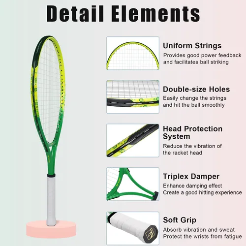 Miniatura 4 de bo'weiqi Raqueta de tenis para niños de 17"-25" para edades de 2-12 años, raqueta de tenis juvenil ligera para niñas y niños, deportes al aire Verde