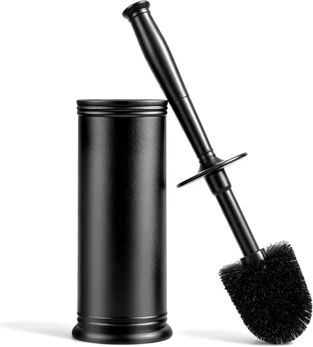 AONEZ Plastic Toilet Brush, Toilet Brush and Holder Set with Long Handle, Covered Holder and Hard Bristles, Toilet Cleaner Brush for Bathroom and