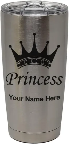 Miniatura 33 de LaserGram Vaso aislado al vacío de 20 onzas, corona de princesa, grabado personalizado incluido (negro)