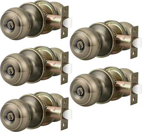 Miniatura 9 de Probrico - Paquete de 3 perillas redondas de níquel satinado para puerta de entrada, con llaves iguales, puerta exterior e interior, delantera