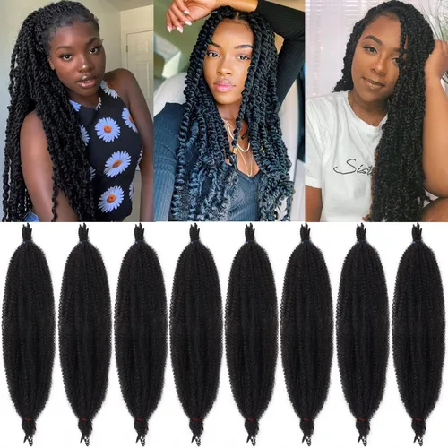 Miniatura 21 de ZRQ Cabello afro trenzado negro elástico para Butterfly Locs de 12 pulgadas, cabello trenzado de ganchillo Marley Twist preseparado, 3 paquetes