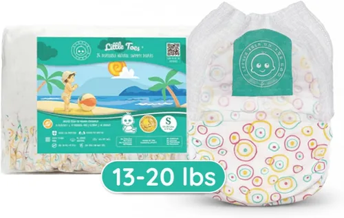 Miniatura 2 de Little Toes - Pañales de natación desechables naturales de primera calidad, talla 1-2 S (13-20 libras) (24 unidades) Pañales de natación