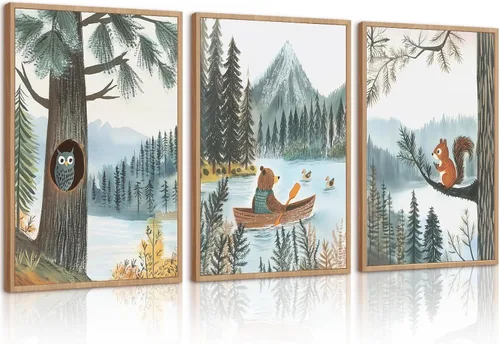 Miniatura 28 de Decoración artística de pared de animales para guardería, imágenes de la habitación del bebé, safari de la selva, lienzo para decoración de pared