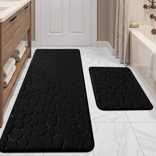 Miniatura 34 de YIHOUSE Juego de 2 tapetes de baño de espuma viscoelástica, antideslizantes, absorbentes de agua, lavables, para fregadero, inodoro y suelo Negro