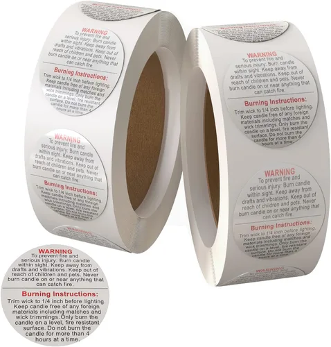 WANBAO 1000 etiquetas de advertencia para velas, etiqueta de seguridad para velas de 1.5 pulgadas para tarros de velas de bricolaje Blanco
