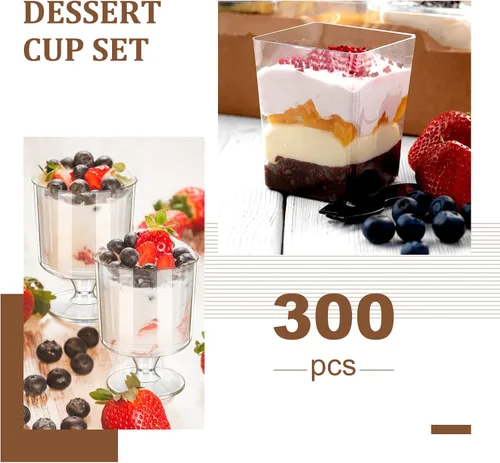 Miniatura 5 de Funtery Paquete de 300 mini tazas de postre de 5 onzas con cucharas, tazas reutilizables de plástico transparente para yogur, parfait y aperitivos