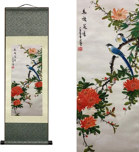 Miniatura 15 de AtfArt Decoración asiática de pared, hermosa pintura de pergamino de seda, 4 flores de hombre justo, orquídea ciruela, bambú, crisantemo, decoración