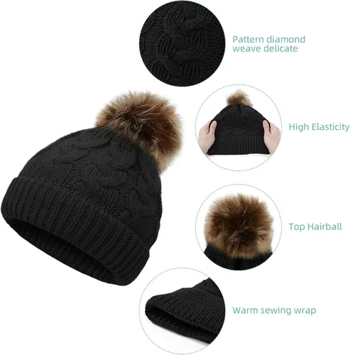 Miniatura 4 de Durio Conjunto de gorro y guantes de invierno para niños pequeños, sombreros de Papá Noel para niños, guantes de nieve cálidos y acogedores