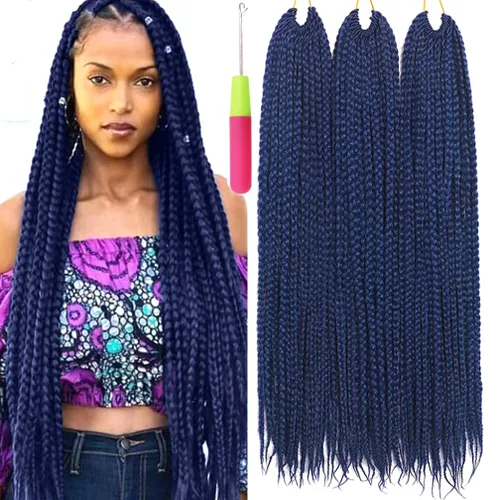 Miniatura 55 de Extensiones de cabello trenzado tipo box de 24 pulgadas, hechas a mano, para mujeres y niñas, extensiones de cabello trenzado, 24#, 3 paquetes, 22
