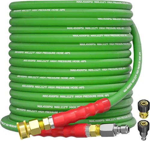 Manguera de lavado a presión de 50 pies y 3/8 pulgadas para agua fría y caliente de 212 °F, con conexión rápida giratoria, alambre de acero trenzado