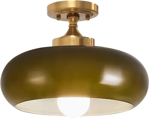 Miniatura 14 de Lámpara de Techo Verde Semiempotrada Vintage de Latón Antiguo Luz Empotrada Superior de Cristal Dorado Candelabro para Casa de Campo Armario Entrada