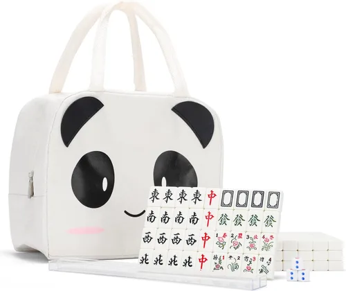 drizzle Juego de viaje Mahjong de 0.945 in Mini Panda – 0.9 pulgadas portátil 144 azulejos – 4 bastidores de material de melamina Mah-Jong Tiempo de