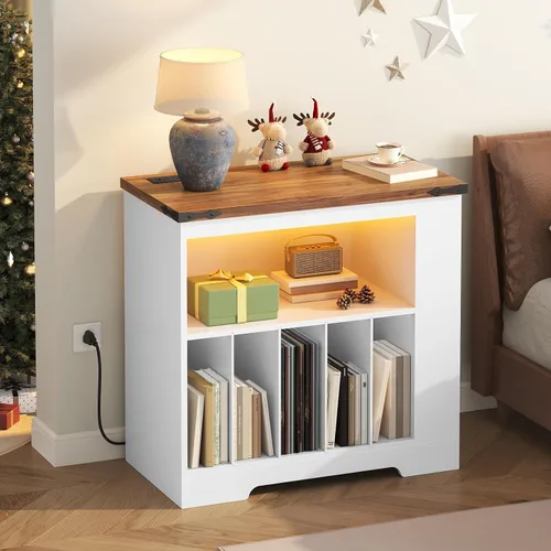 Miniatura 2 de HOOBRO WH80UDRS01 - Soporte para tocadiscos, soporte para tocadiscos con estación de carga y almacenamiento de discos, mesa para tocadiscos