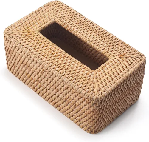 Miniatura 2 de Funda rectangular para caja de pañuelos de ratán, soporte rectangular de mimbre para pañuelos faciales, para baño, cocina, sala de estar, dormitorio
