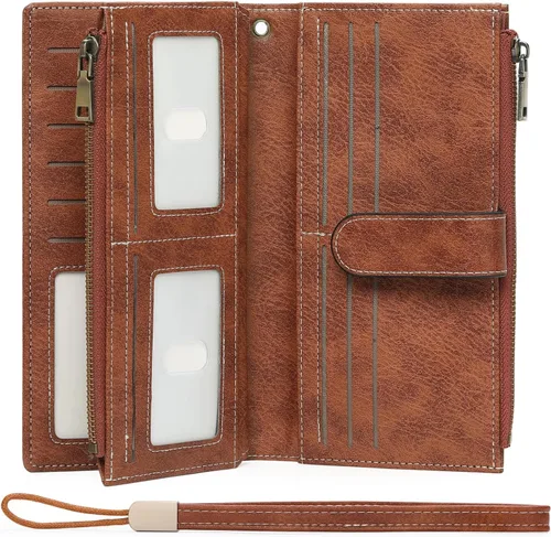 GOIACII Carteras para Mujer de Gran Capacidad Portador de Tarjetas de Crédito Cartera Rfid Mujer Doble Cremallera Bolsillo Cuero Bifold para Damas