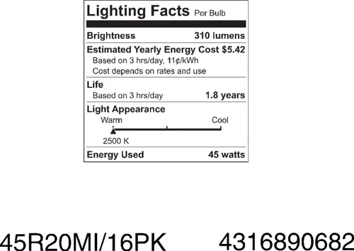 Miniatura 6 de GE Bombillas incandescentes de inundación, luces de inundación R20, 45 vatios, 245 lúmenes, base media, blanco suave, paquete de 6, bombillas
