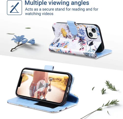 Miniatura 3 de ULAK Funda tipo cartera compatible con iPhone 13 para mujer, piel sintética de alta calidad con tarjetero, función atril, funda tipo cartera