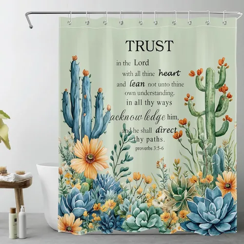 Miniatura 16 de LB Get Naked - Cortina de ducha de cactus con citas divertidas, plantas tropicales, suculentas, verdes, acuarela, cactus y flores, cortinas de ducha