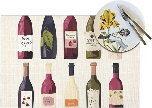 Miniatura 5 de 6 PCS PVC Placemats Set Place Mats Cute Wines Bottle Non-Slip Weave Place Mats 12" x 18" Farmhouse Table Mat Set for Family Dinners Wedding Parties