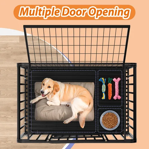 Miniatura 6 de 48 Inch High Anxiety Steel Dog Cage with Wheels, Indoor Dog Crate with Removable Tray, Indestructible Escape Proof Heavy Duty Dog Kennel Extra Large