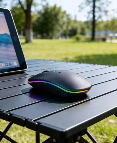 Ratón Bluetooth inalámbrico, modo dual ultrafino recargable (Bluetooth 5.2 + receptor USB de 2.4 GHz) con luz LED colorida y clic silencioso, mouse
