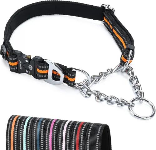 Miniatura 9 de Collar Martingala para perros, cadena reflectante de acero inoxidable, collar martingala ajustable de seguridad para perros pequeños, medianos y Rojo