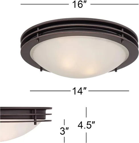 Miniatura 4 de Possini Euro Design Lámpara de techo moderna de montaje empotrado de 16 pulgadas de ancho, pantalla de cuenco de vidrio blanco con 2 luces de bronce