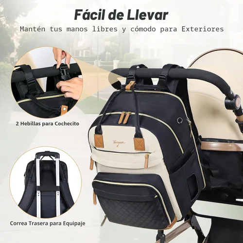 Miniatura 6 de Mochila de Pañales - Mochila de Pañales Extra Grande para 2 Niños Gemelos, Bolsos de Viaje para Bebés para Mamá Papá 25-37L Expandible con Negro