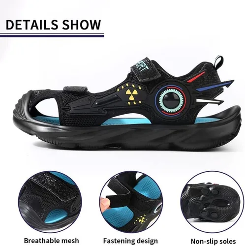 Miniatura 3 de Closed Toe Sandals for Boys and Girls for Active Play and Activities Adjustable Hook and Loop Straps, Breathable Mesh Upper, Comfortable and Thick