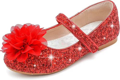 Parrosoo Zapatos de vestir para niñas, zapatos brillantes Mary Jane, zapatos de ballet con purpurina, tacón bajo, para niña, escuela, princesa,