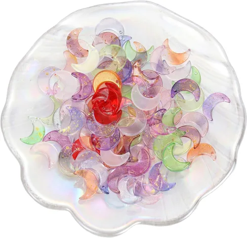 Miniatura 3 de LUBINGSHINE 100 colgantes de luna de cristal coloridos, dijes de lunas colgantes para hacer joyas y accesorios de manualidades (luna), Vidrio, No es