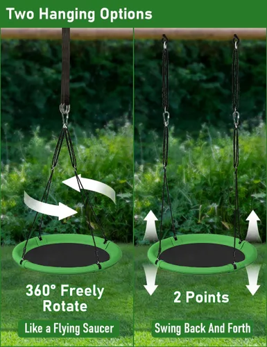 Miniatura 5 de Juego de columpio de árbol de platillo de 40 pulgadas de diámetro para niños y adultos, asiento de columpio volador ajustable para patio trasero
